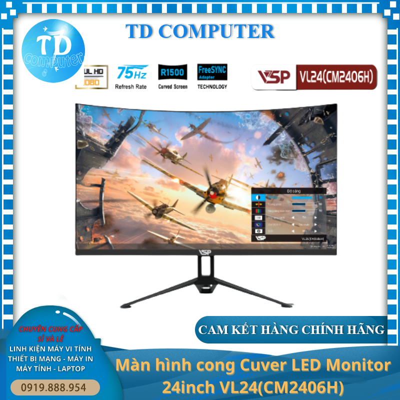 Màn hình Cong 24inch VSP VL24 CM2406H (Cong 23.6&quot; VA FHD 75Hz, HDMI+VGA) - Hàng chính hãng TECH VISION phân phối