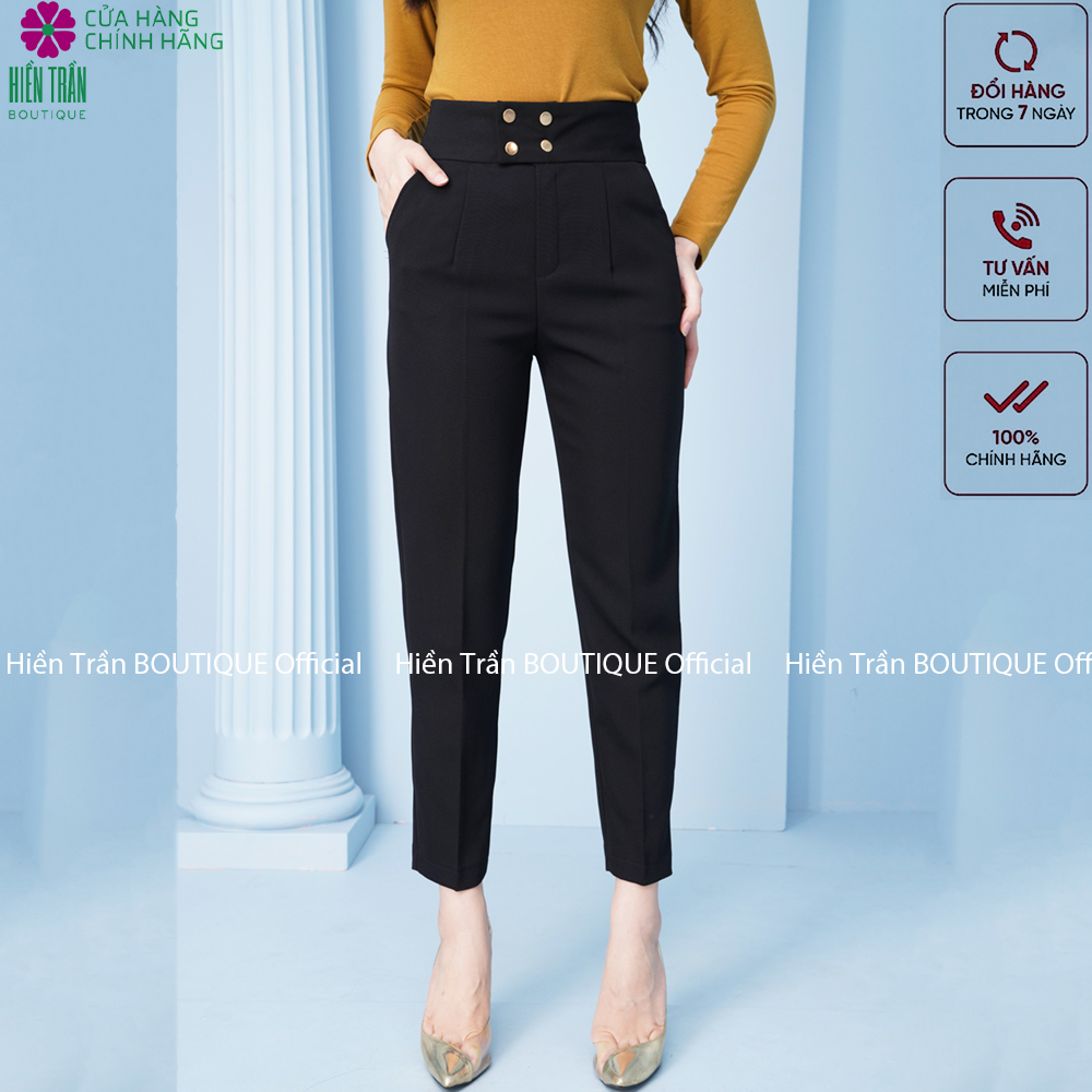 Quần baggy nữ Hiền Trần BOUTIQUE cạp cao vải Vitex cao cấp quần công sở 4 cúc bấm sang trọng thanh lịch