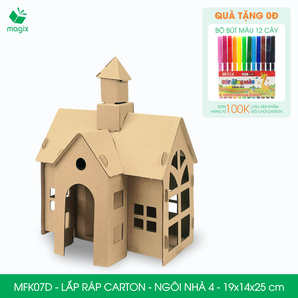 MFK07D - 19x14x25 cm - Mô hình ngôi nhà lắp ráp từ bìa carton cao cấp, nhà giấy carton mini sáng tạo