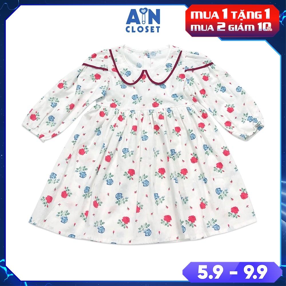 Đầm tay dài bé gái họa tiết Hoa hồng tiểu muội cotton - AICDBGHLQDY6 - AIN Closet