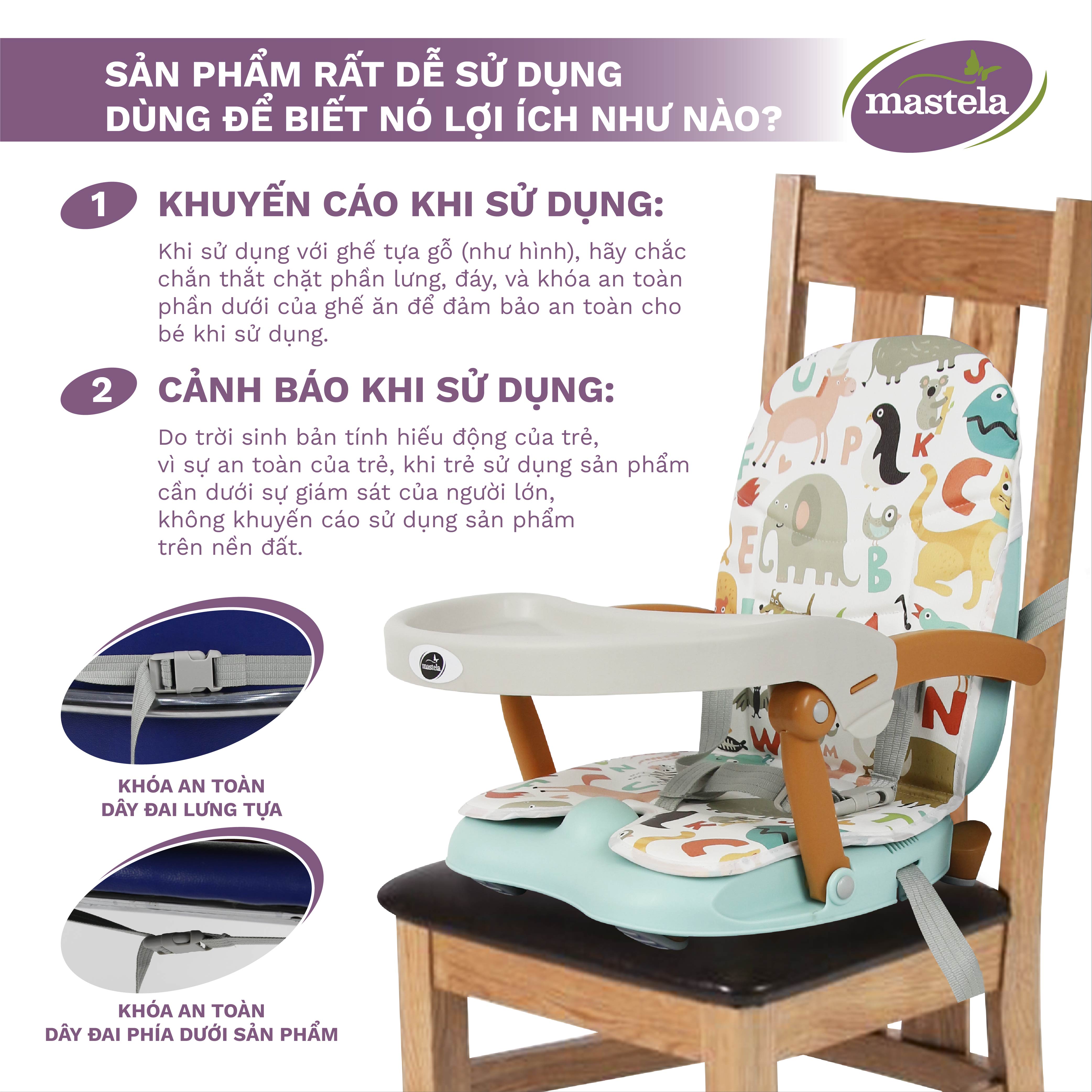 Ghế ăn dặm cho bé gấp gọn và nâng hạ độ cao Mastela 1013 - Ghế tập ăn dặm đạt chuẩn ASTM Mỹ BPA Free