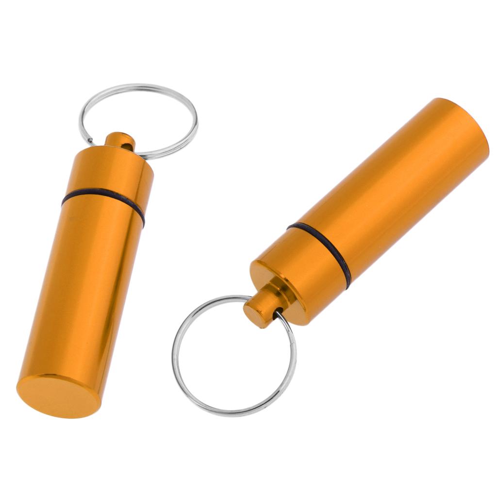 2Pcs Waterproof Aluminum Pill Box Case Bottle Cache Drug Holder Keychain