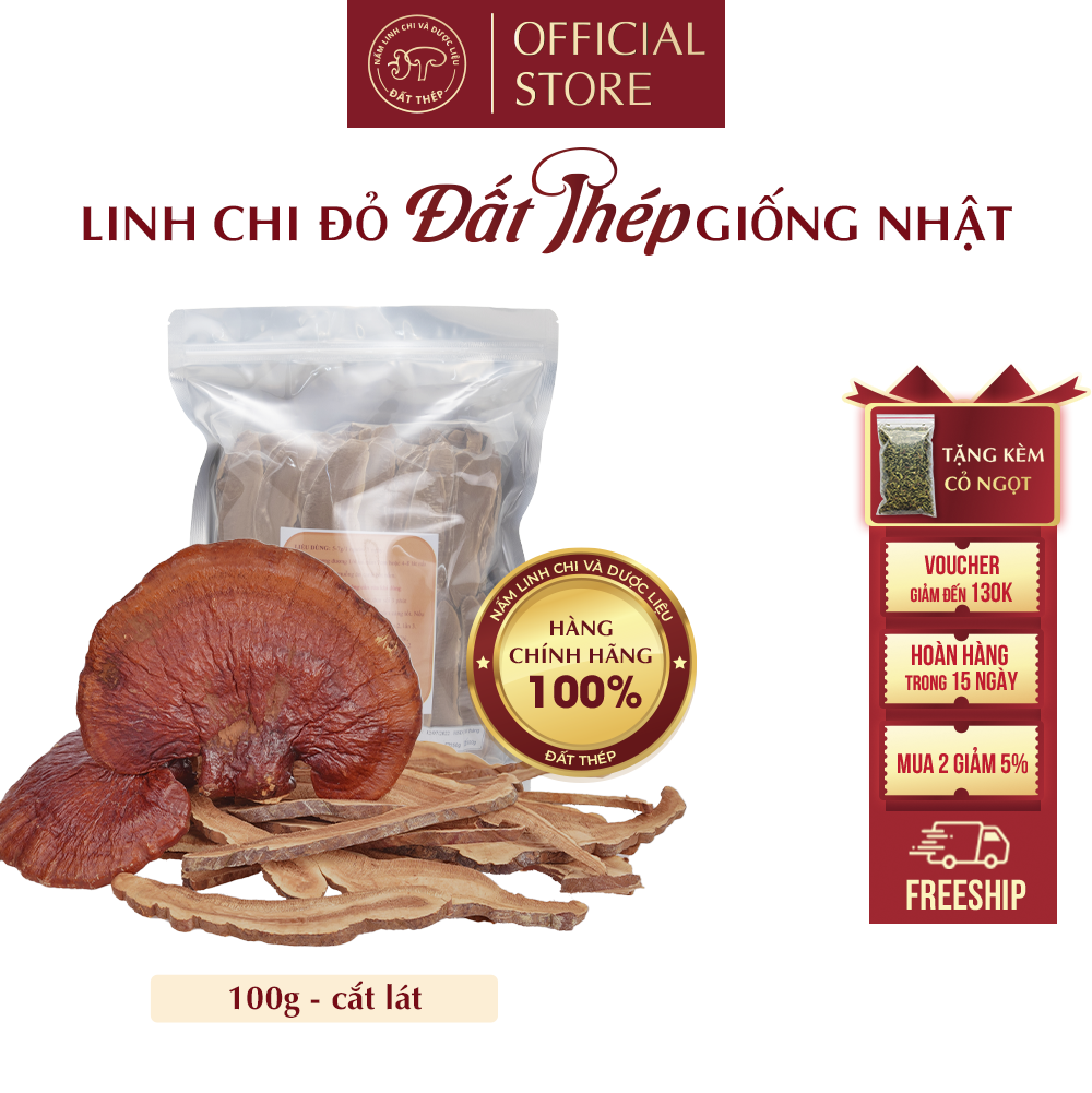 Trà Nấm Linh Chi Đỏ Đất Thép Giống Nhật 100g - Giải độc gan - Ổn định đường huyết