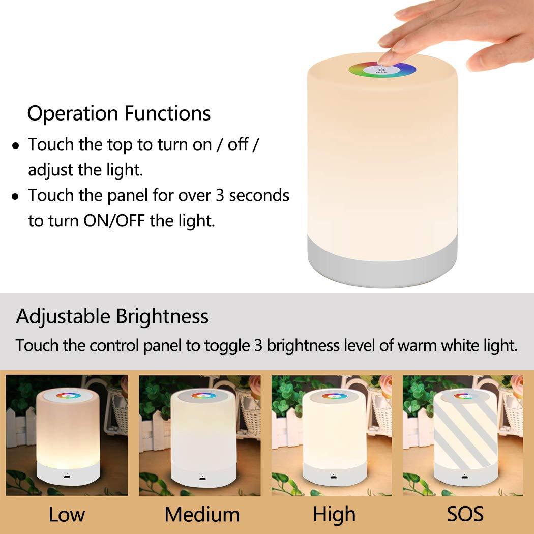 Đèn đêm LED, đèn bàn đầu giường thông minh, điều khiển cảm ứng mờ, có thể sạc lại bằng USB, di động, thay đổi màu RGB cho trẻ em, phòng cắm trại