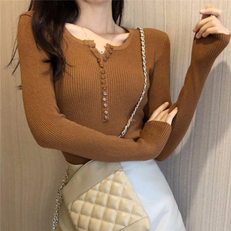 Áo tay dài cổ chữ V phong cách retro cho nữ