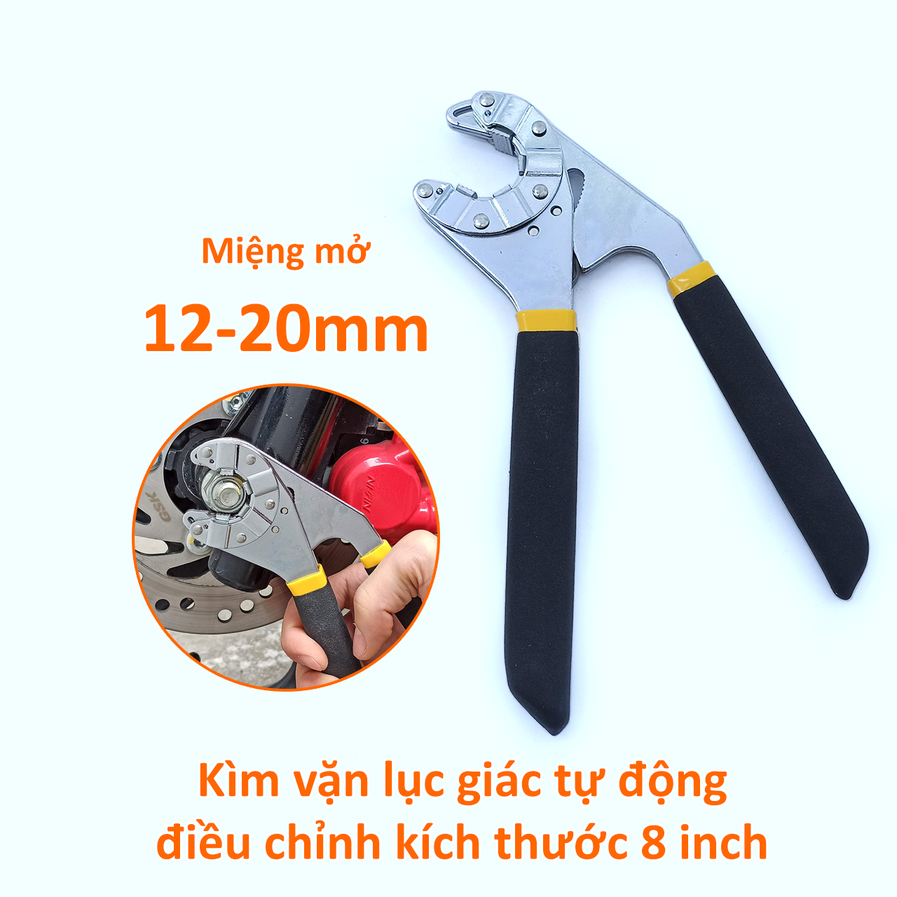 Kìm vặn lục giác 8inch đầu miệng mở tối đa 15mm