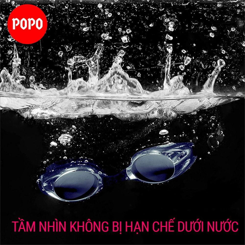 Kính bơi người lớn nam nữ POPO Set1153 kèm mũ bơi trơn, bịt tai kẹp mũi với mắt kiếng bơi chống tia UV