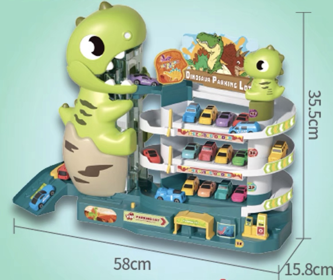 Gara ô tô thang máy hình khủng long cỡ lớn phiên bản mới kèm nhiều ô tô (tặng pin