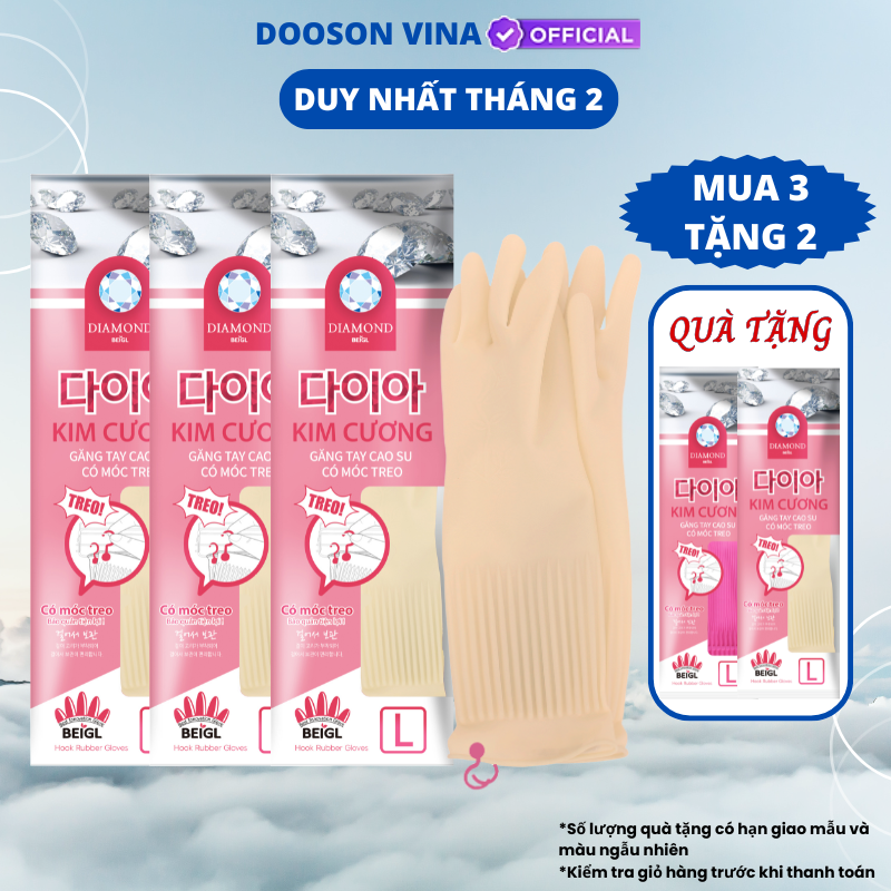 Mua 3 Tặng 2 - 2 Đôi Găng Tay Cao Su Tự Nhiên Kim Cương L