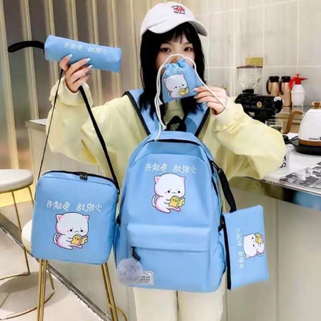 Balo 4 món Mèo Nằm Đọc Sách Cute