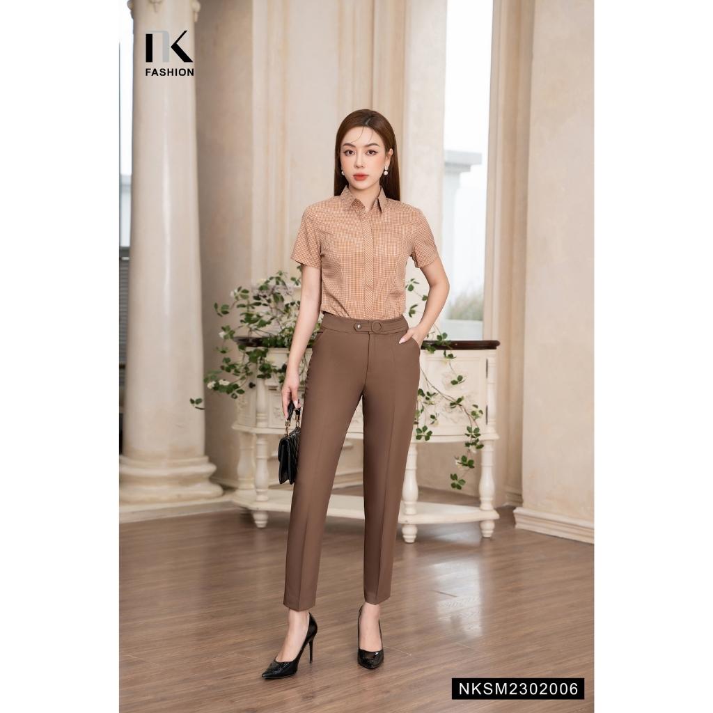 Áo Sơ Mi Ngắn Tay NK FASHION Cổ Đức Phong Cách Công Sở, Chất Vải Nhập Hàn Cao Cấp Không Nhăn NKSM2302006