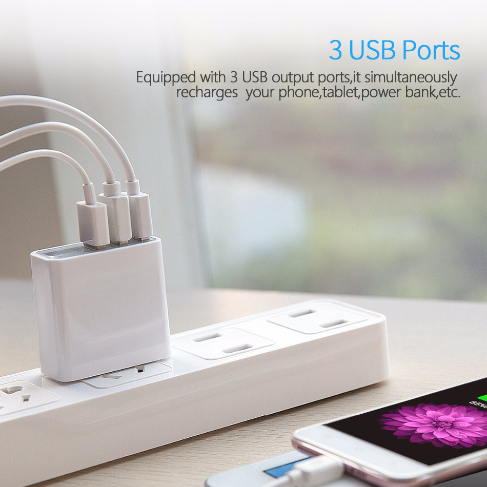 Cóc củ sạc nhanh 3 cổng USB hiệu CHOETECH C0026US cho điện thoại / máy tính bảng Samsung iPhone Huawei Oppo Xiaomi - hàng chính hãng