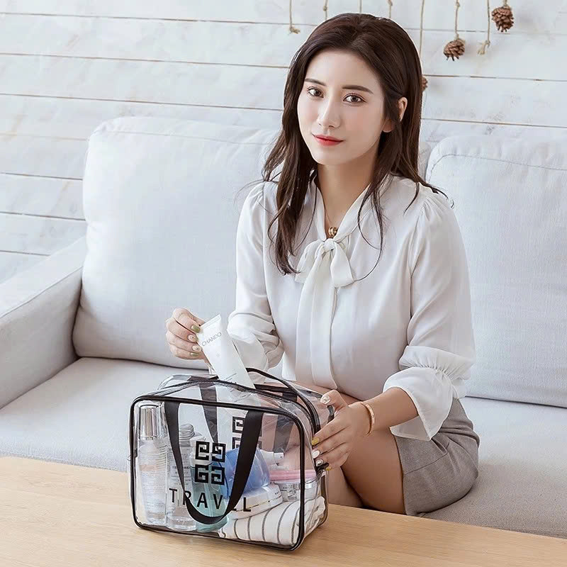 Túi đựng mỹ phẩm du lịch có quai xách mini trong suốt, Túi đựng đồ trang điểm makup chống nước - Chính Hãng