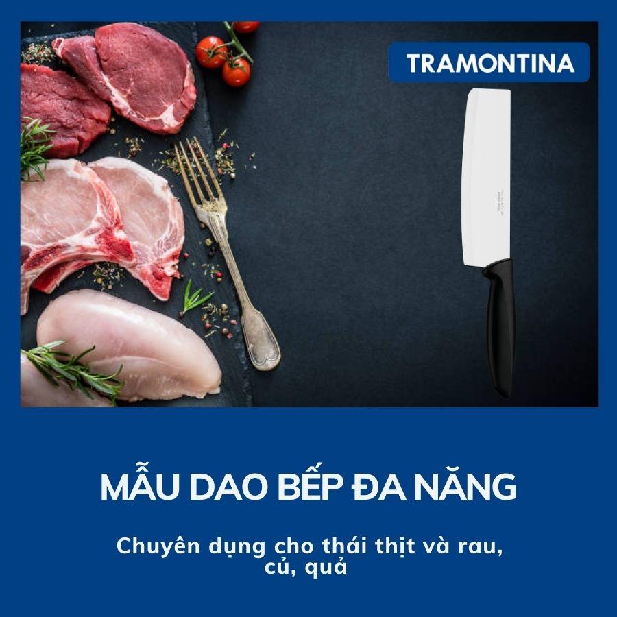 Dao bếp dao thái thịt Tramontina PLENUS 23444 đầu vuông bằng thép không gỉ cán nhựa PP cao cấp lưỡi 17cm nhập khẩu Brazil