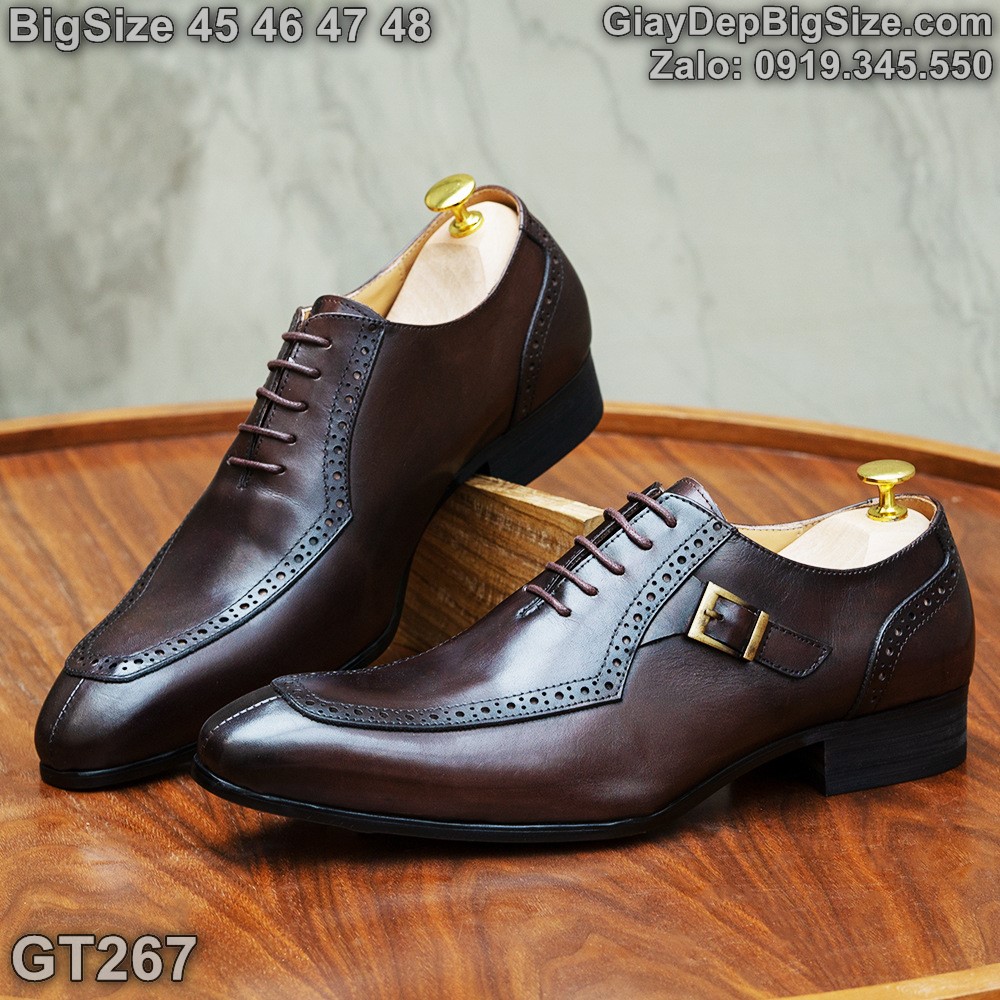 Giày da Oxford đóng thủ công, giày tây công sở cỡ lớn 45 46 47 48 cho nam chân to. Big size handmade shoes for wide feet