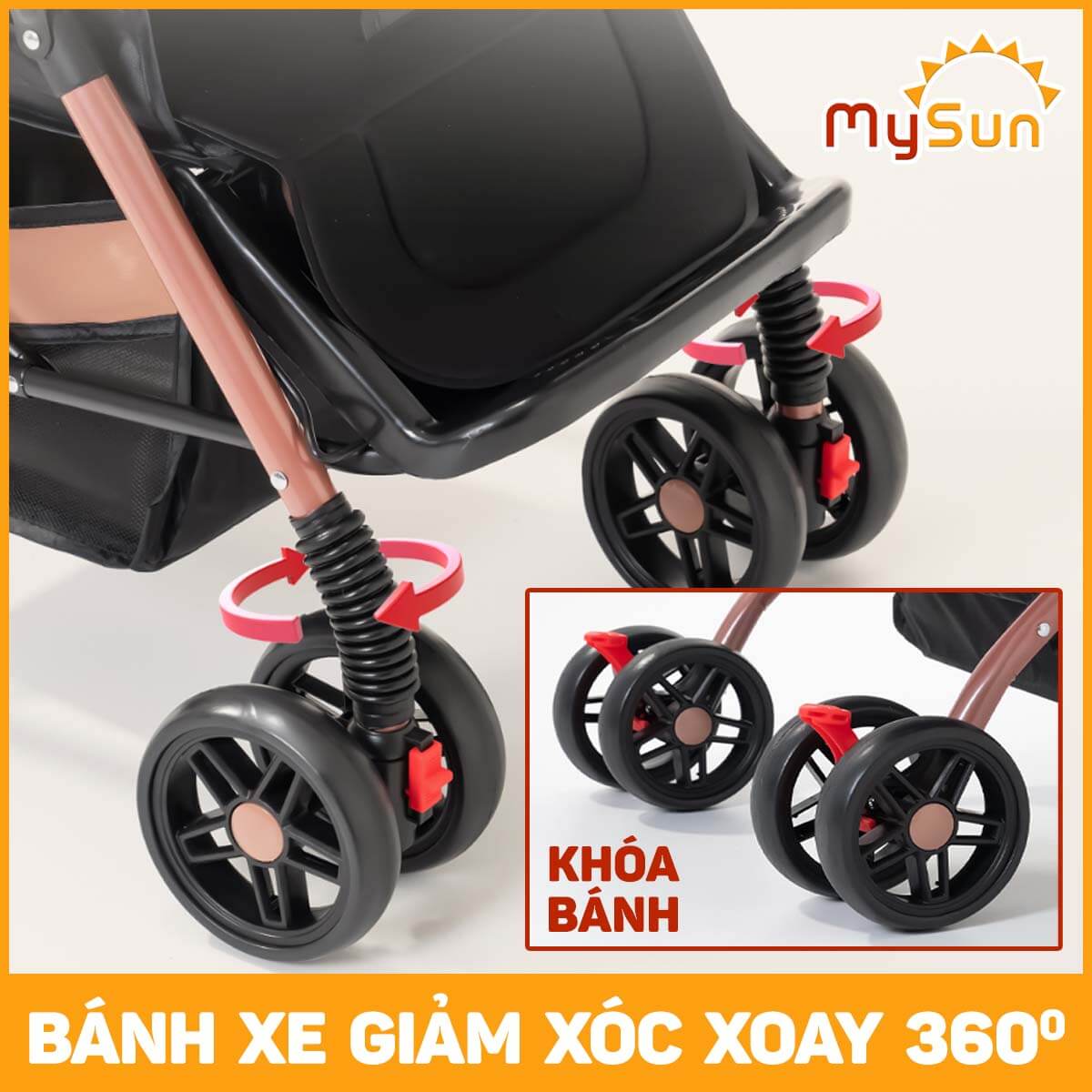 Xe đẩy 2 chiều nằm ngồi gấp gọn cho em bé sơ sinh 1 2 3 4 tuổi Premium MySun