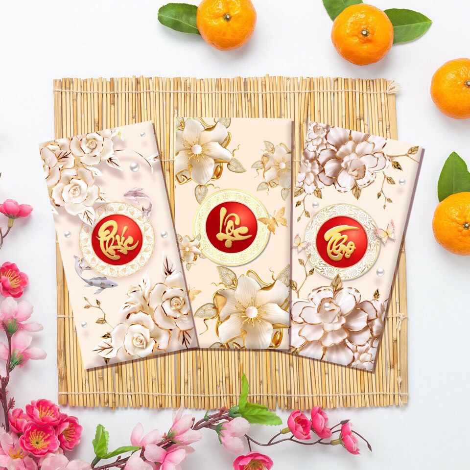 Combo 100 bao lì xì HOA SEN TRẮNG - Giấy bóng c150