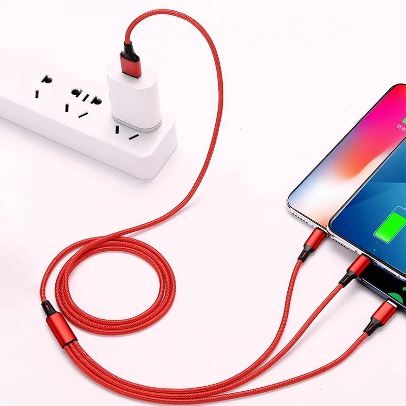 Dây Cáp Sạc Nhanh 3 Trong 1 Micro USB Type C Xiaomi Cho iPhone / Huawei
