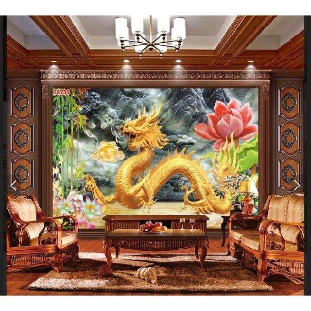 Tranh dán tường 3D Vải Lụa Rồng Bay