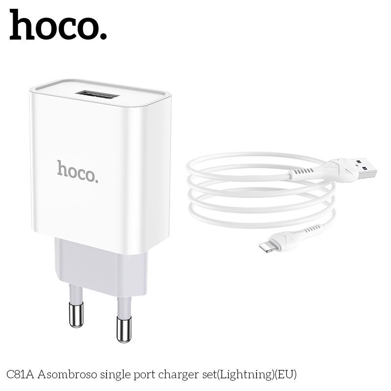 Bộ sạc Hoco C81A sạc nhanh 2.1A Max - Hàng Chính Hãng 1 cổng sạc Usb to lai ning  chất liệu PVC an toàn Pon Case