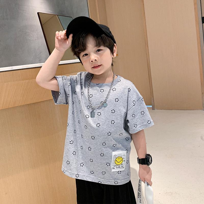 Áo thun bé trai Hàn Quốc ngắn tay cotton in hình mặt cười cá tính cho bé đi học đi chơi Magickids Quần áo trẻ em AO22033