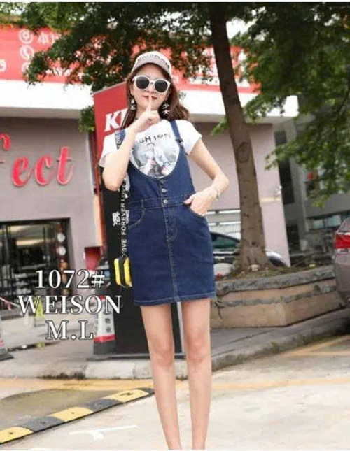 Đầm Yếm Jean Nữ Nút Cài Xẻ Tà Thời Trang