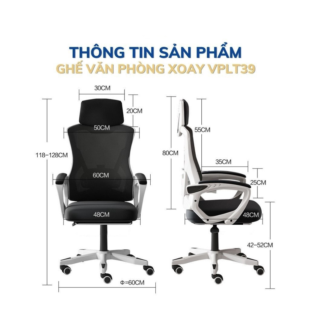 Ghế xoay văn phòng công thái học ergonomic có ngả lưng Premium 02, ghế xoay Gaming cao cấp nhập khẩu