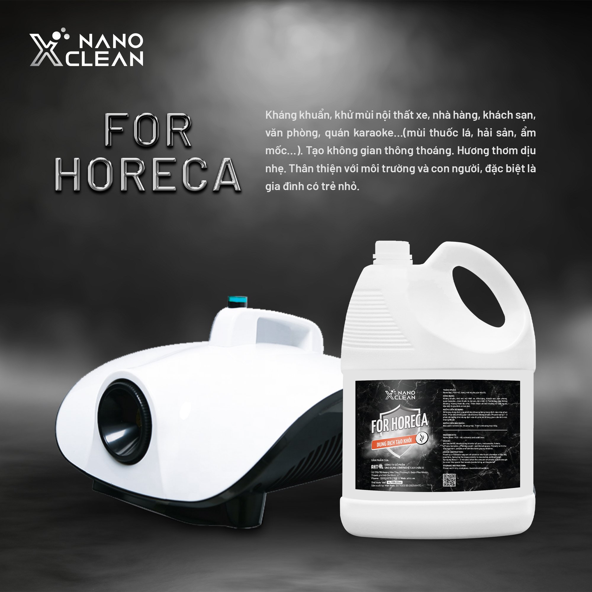 Dung dịch phun khói khử mùi ô tô xe hơi Nano Xclean For Horeca 5 Lít Dùng Cho Máy Phun Khói Khử Khuẩn-Diệt Khuẩn Khử Mùi Nhà Hàng, khách sạn, karaoke, ô tô, Bếp-Nano Bạc AHTC