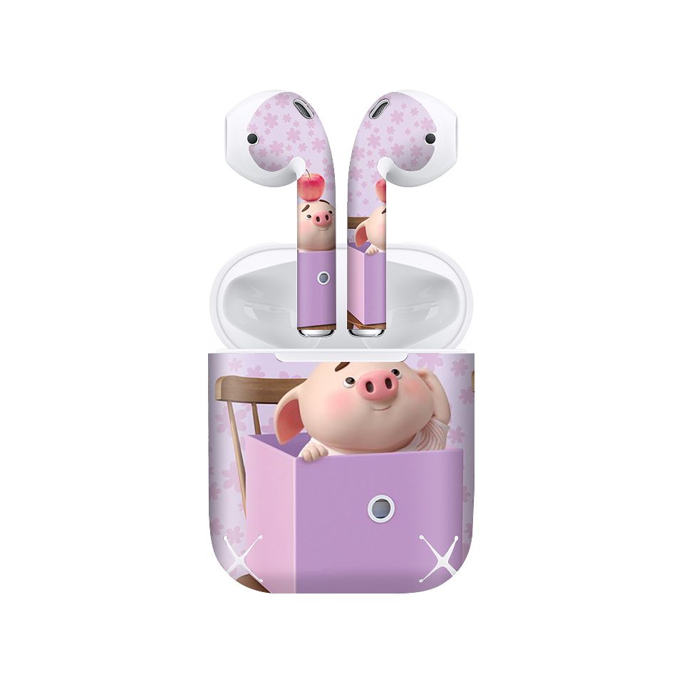 Miếng dán skin chống bẩn cho tai nghe AirPods in hình Heo con dễ thương - HEO2k19 - 150 (bản không dây 1 và 2