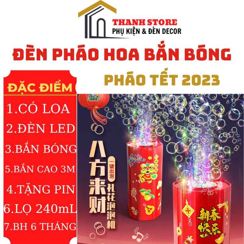 Máy tạo bong bóng phao hoa - đèn bắn bong bóng có loa có led RBG cho lễ hội ngày tết 2023