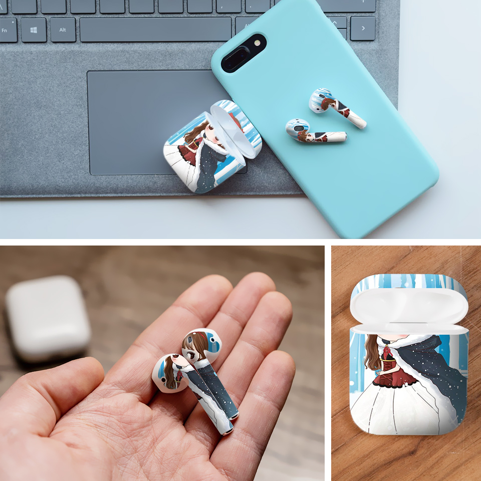 Miếng dán skin chống bẩn cho tai nghe AirPods in hình Cô bé quàng khăn đỏ Chibi - Chib027 (bản không dây 1 và 2)