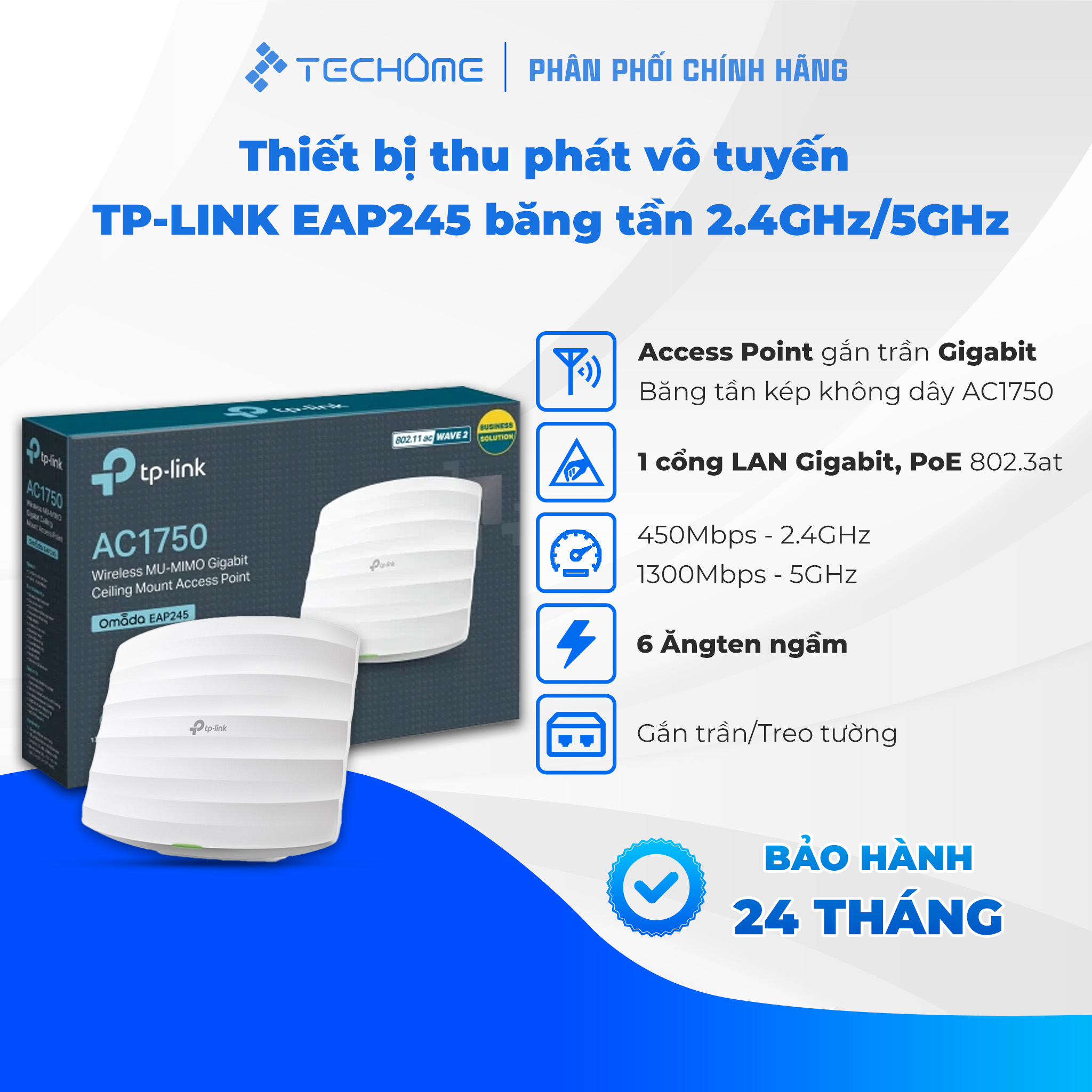 Thiết bị thu phát vô tuyến TP-LINK EAP245 băng tần 2.4GHz / 5GHz- Hàng chính hãng