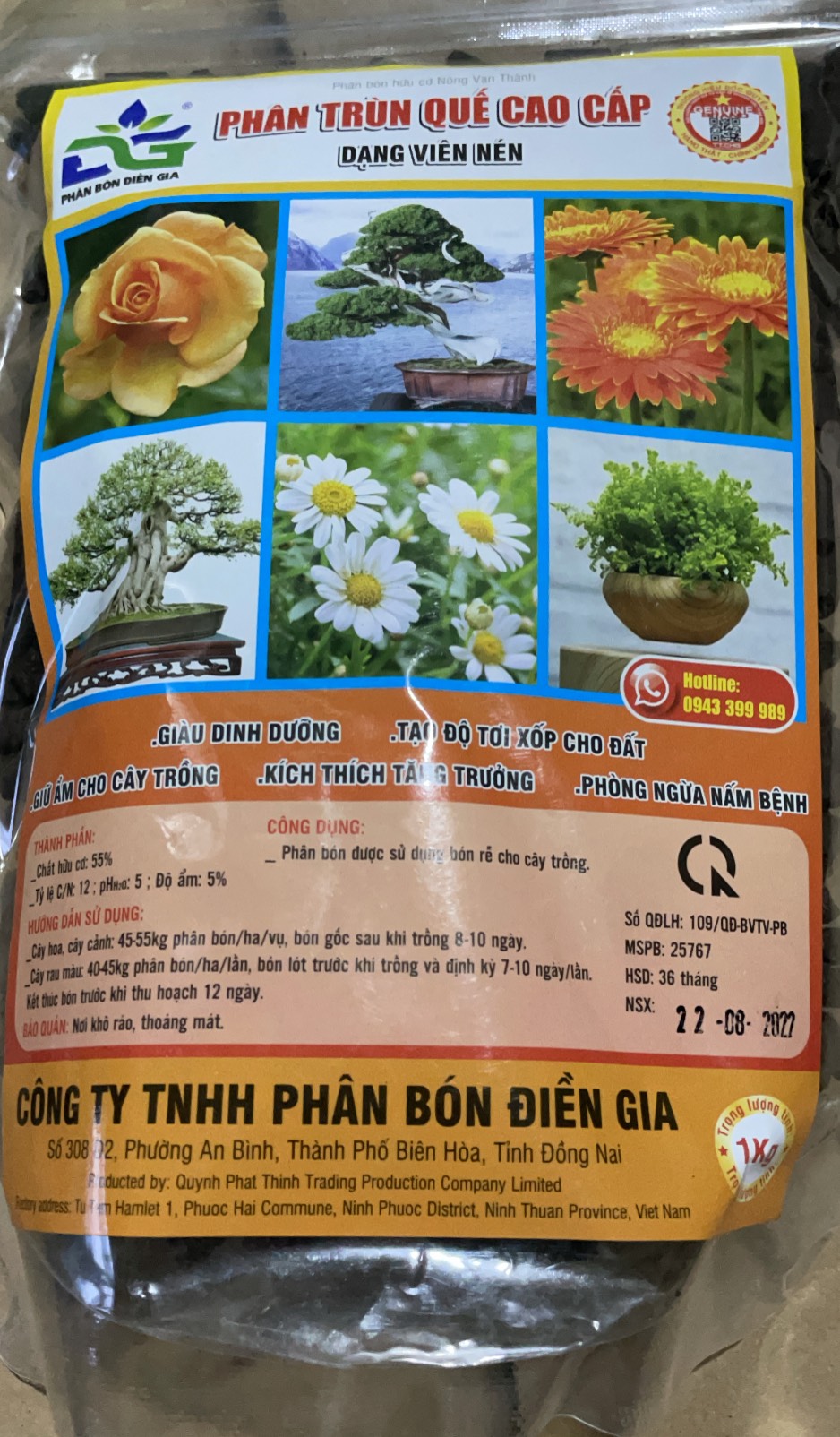 Phân trùn quế viên nến DG gói 1Kg cho hoa lan cây kiểng rau màu