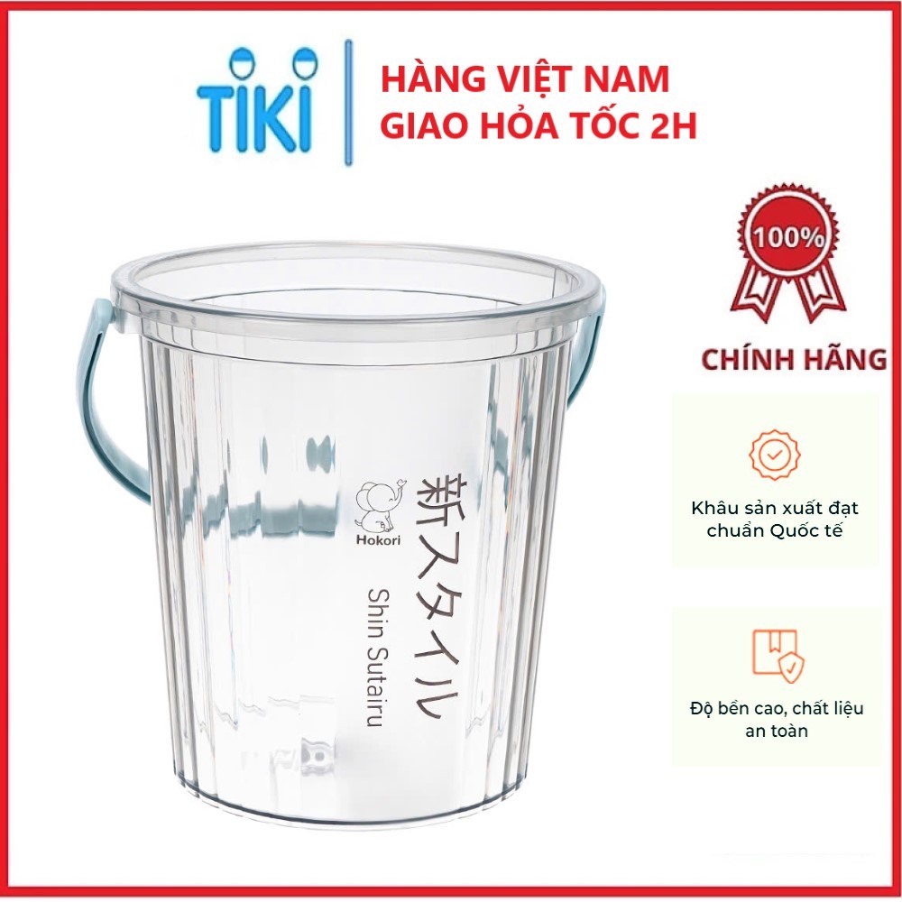 Xô trong 10L HOKORI nhựa VIỆT NHẬT cao cấp - Quai xách, đựng nước, đá - Hàng chính hãng