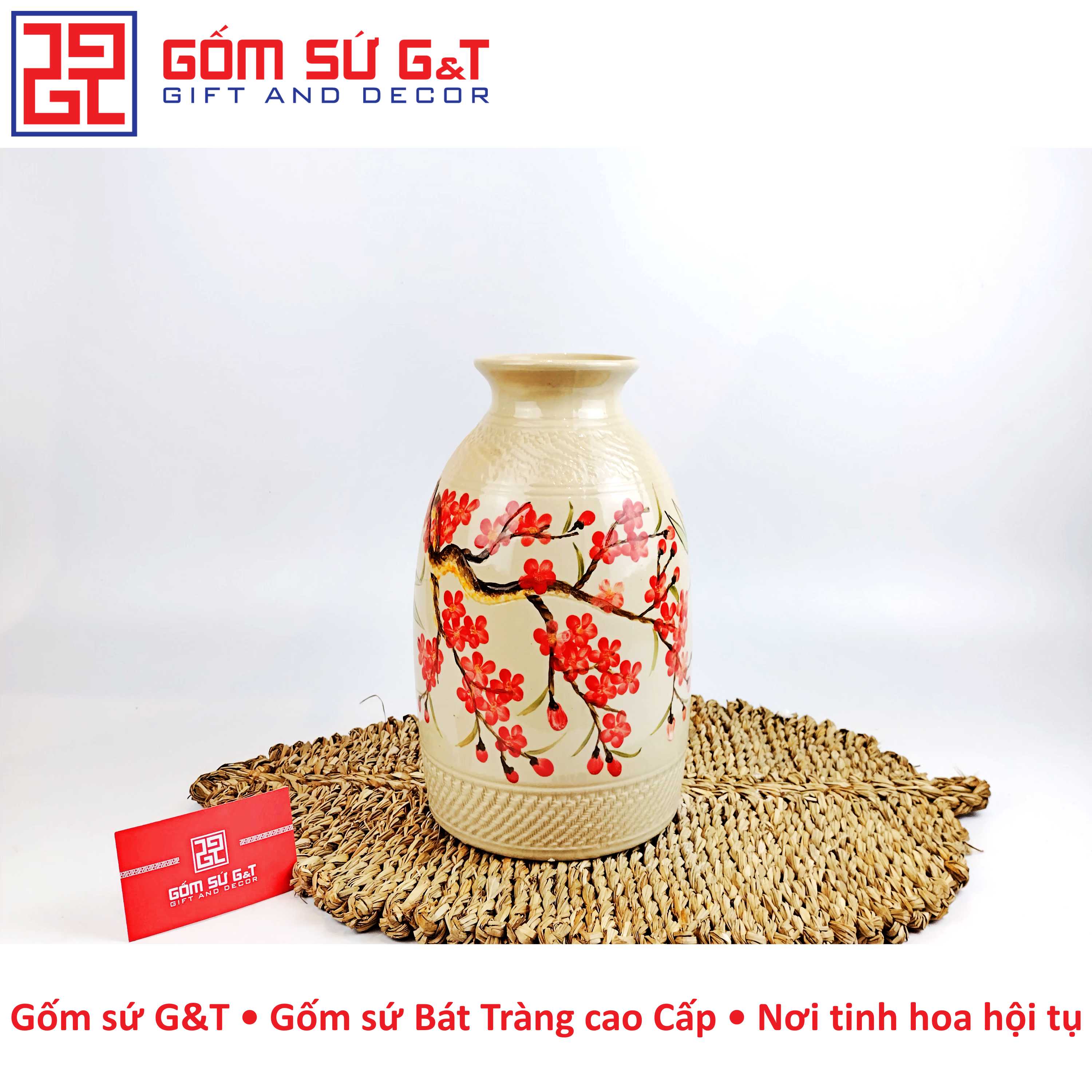 Lọ hoa viền vẽ trúc đào Gốm Sứ G&amp;T