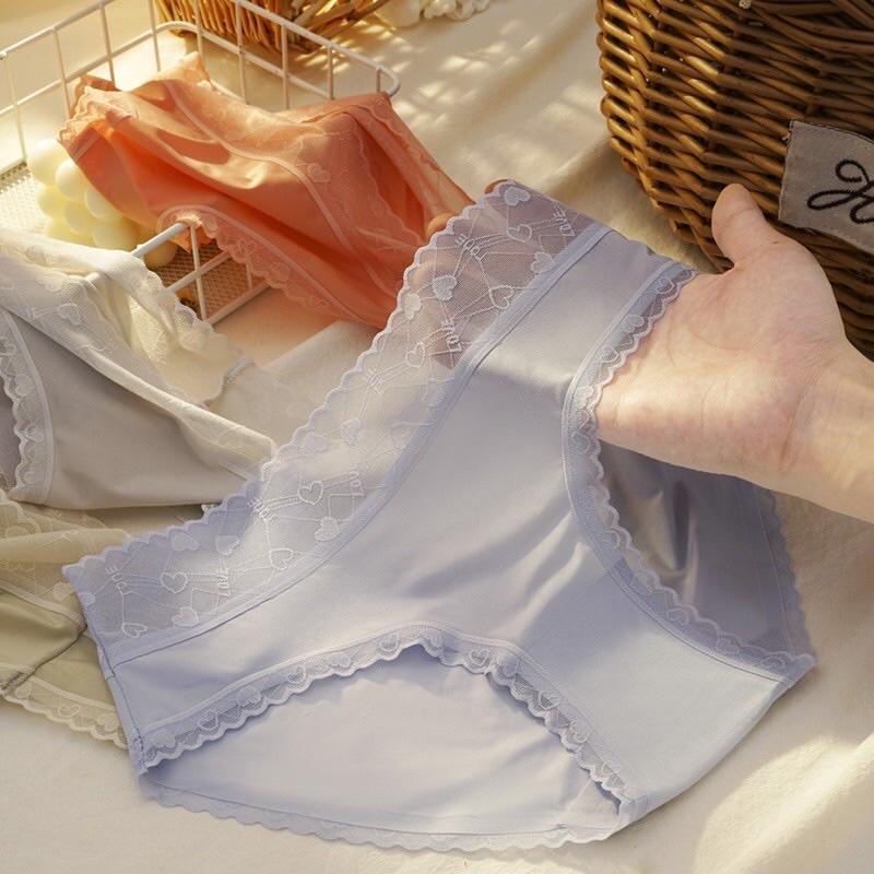 Quần Lót Nữ Lụa Băng - Quần Chip Nữ Mềm Phối Cạp Ren Tim Mềm Mại gợi cảm tôn dáng sexy