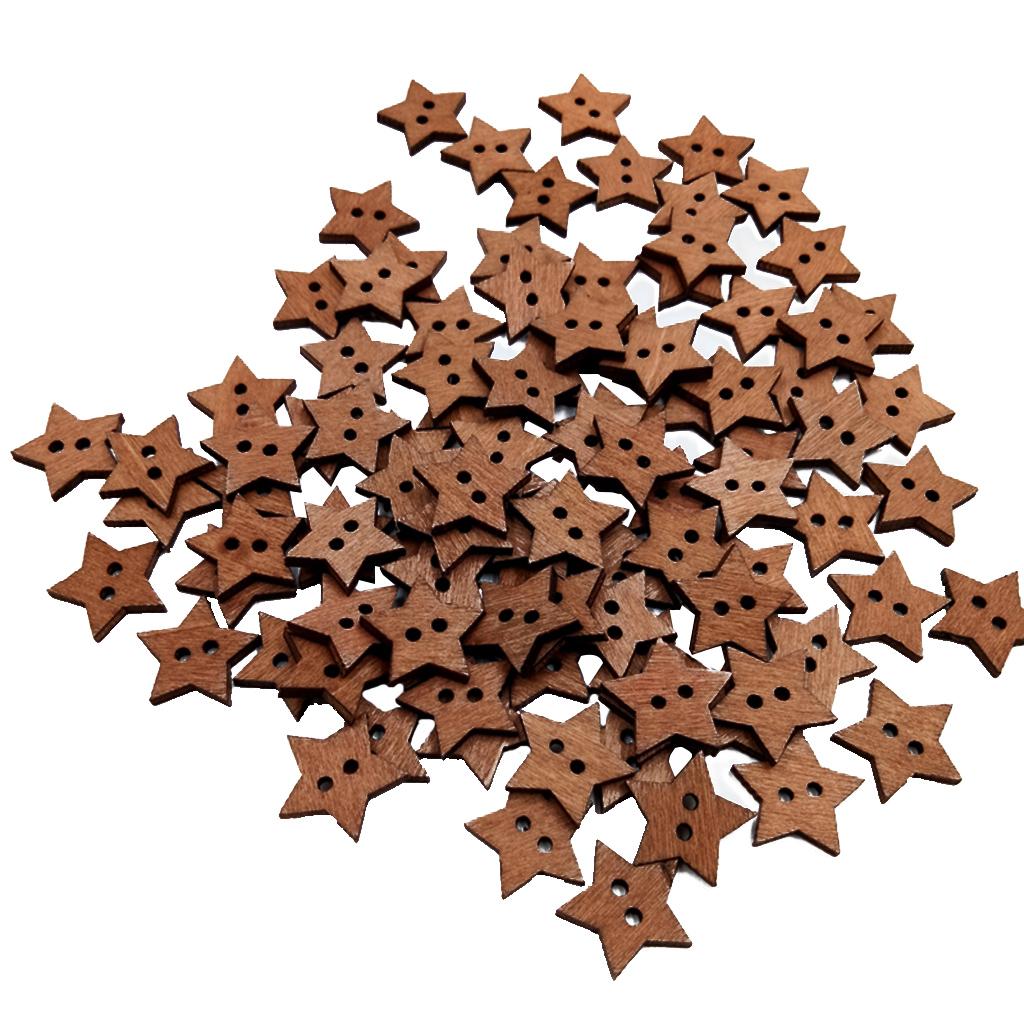 100 Miếng Gỗ Hình Ngôi Sao 2 Lỗ Nút May Và Thủ Công