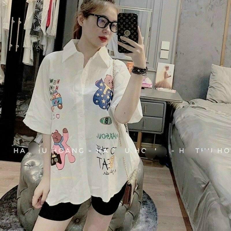 Sét bộ nữ áo áo sơ mi ngắn tay in họa tiết dễ thương mix quần lửng ngố ôm body xinh xắn thời trang nữ dạo phố