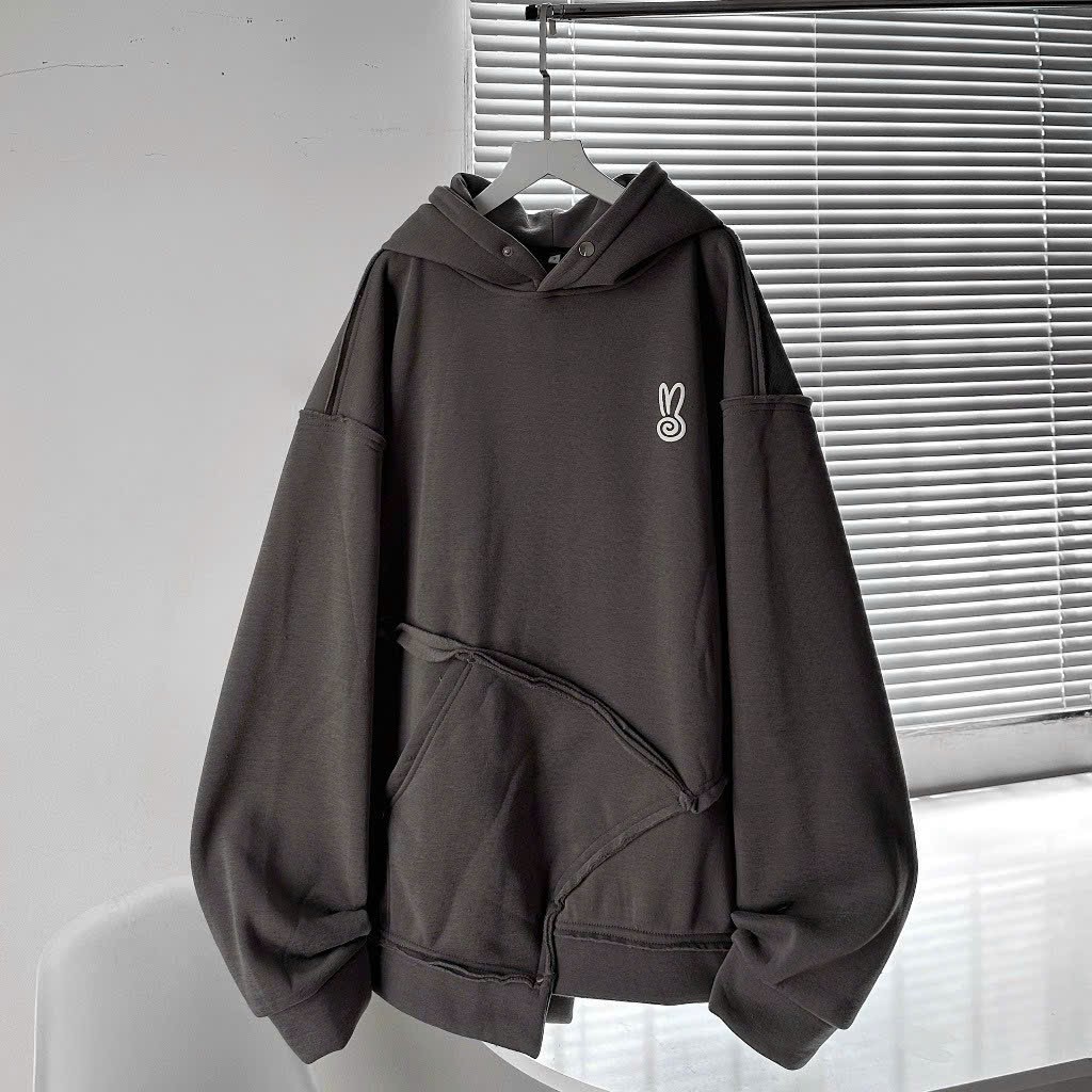 Áo khoác Hoodie Nam Nữ Phối Icon Thỏ Bo Ráp Túi Bụng chui đầu có mũ trùm nón rộng siêu to giá rẻ