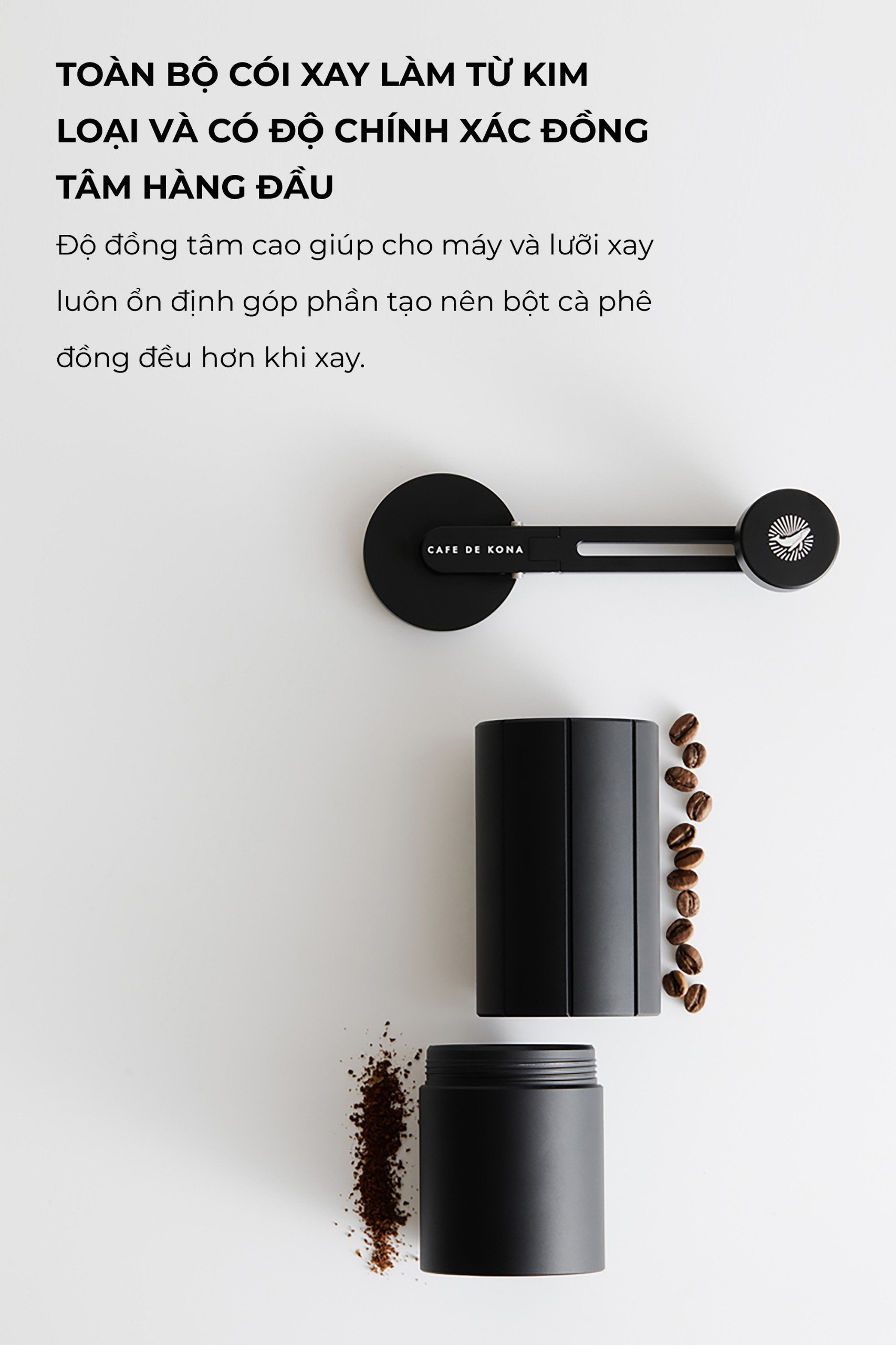 Cối xay tay M3 Pro cà phê lưỡi thép 6 cạnh CNC thân nhôm Cafede Kona