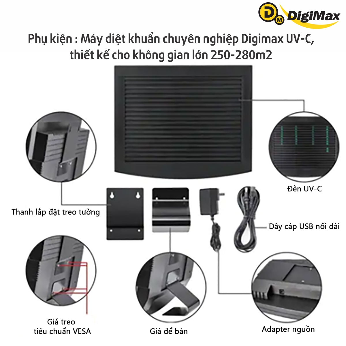 Máy diệt khuẩn chuyên nghiệp Digimax UV-C, thiết kế cho không gian lớn 250-280m2 (DP-3EA) - Hàng nhập khẩu