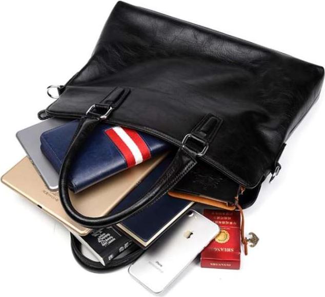 Men's Simple Business Tote PU leather Briefcase - Black