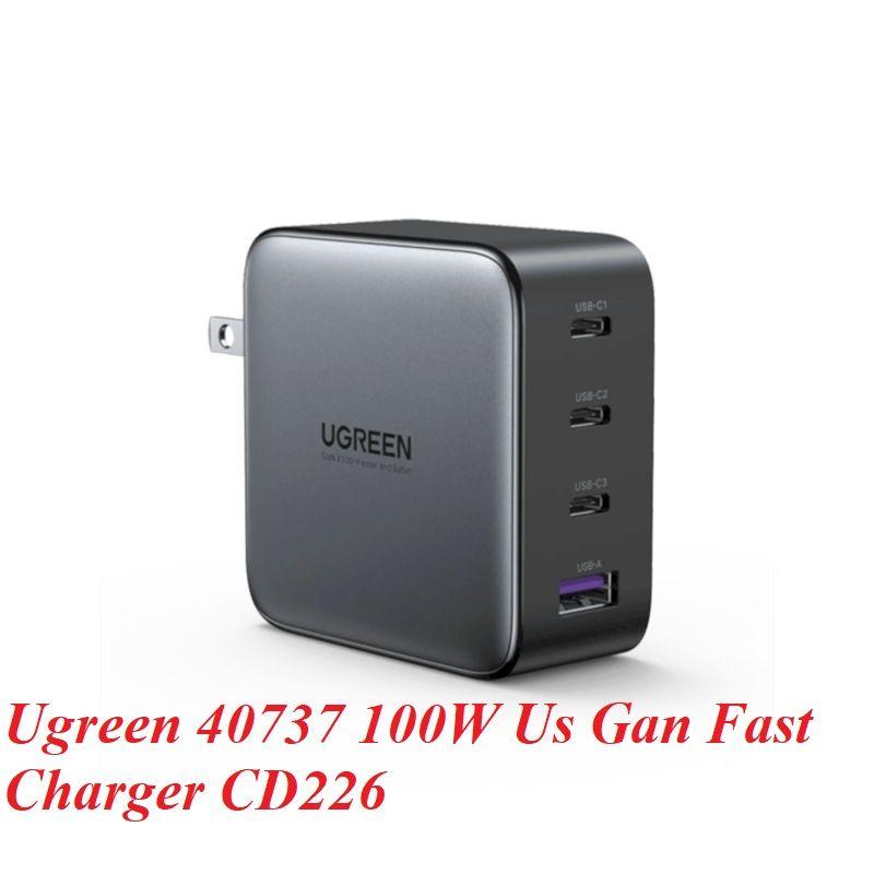 Ugreen UG40737CD226TK 100W US PD3.0 GaN màu đen 3C + 1A sạc siêu nhanh 4 cổng 3 x usb type C và 1 x A chân cắm dẹp - HÀNG CHÍNH HÃNG