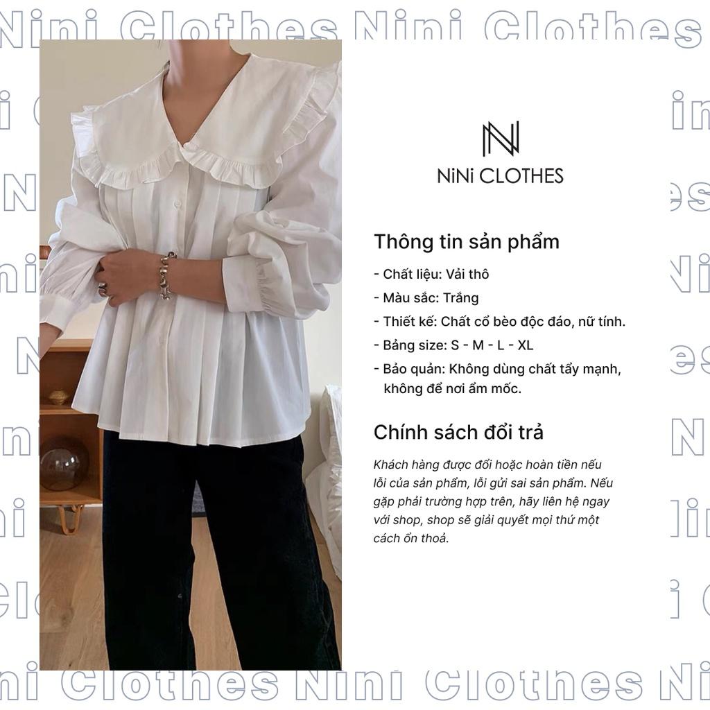 Áo sơ mi nữ dài tay form rộng cổ bèo kiểu áo nữ dáng Babydoll 2 lớp chất vải thô kiểu dáng hàn quốc