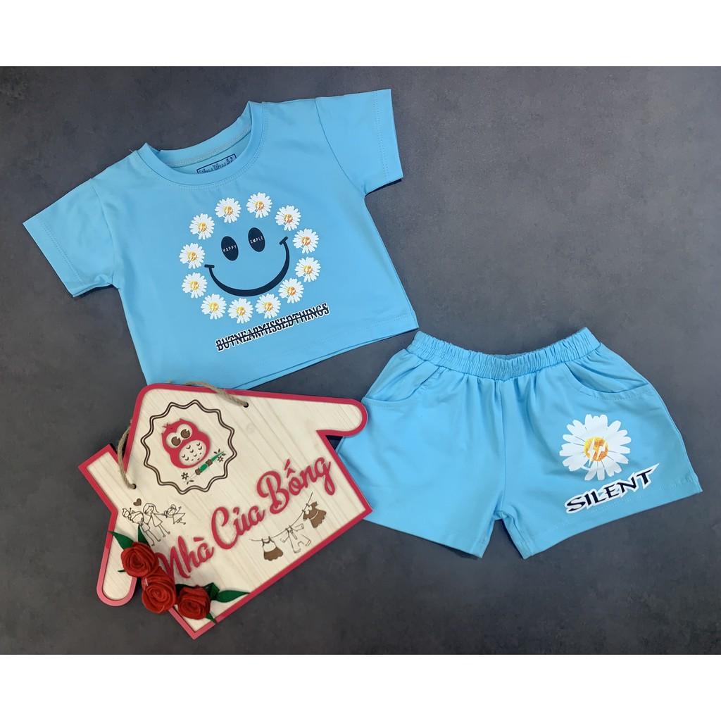 Bộ bé gái form croptop phối hình in hoa cúc size 9 - 40 kg