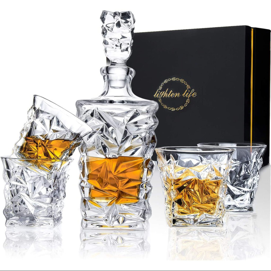 Bộ Bình Ly Pha Lê Whisky Lighten Life 5 Món, Bình 895ml, 4 Cốc 270ml, Set Bình Ly Trang Trí Bàn Tiệc, Nhập Đức