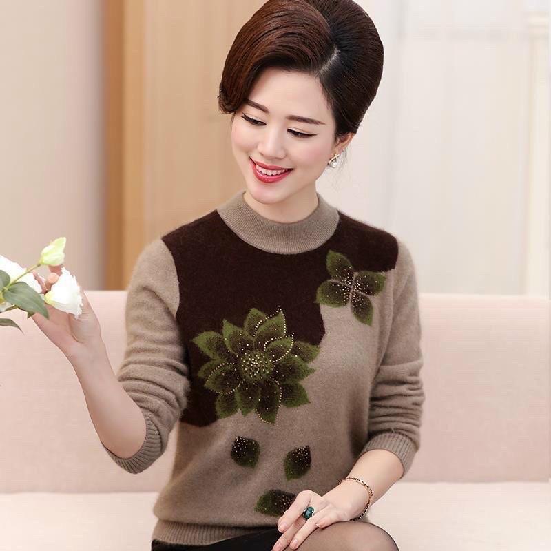 ÁO LEN TRUNG NIÊN PHỐI HOA SANG TRỌNG_ ÁO ẤM MÙA ĐÔNG CHO BÀ CHO MẸ