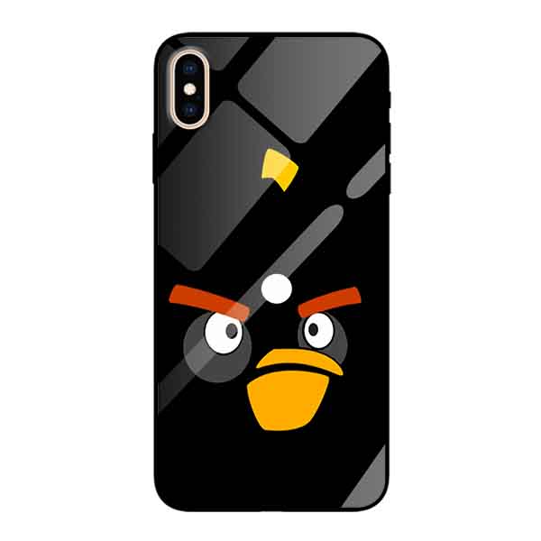 Hình ảnh Ốp lưng kính cường lực cho iPhone Xs Max Nền Chim Angry Đen - Hàng Chính Hãng