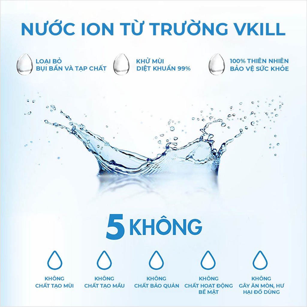 Nước rửa rau củ thực quả phẩm tươi sống Vkill 100ml an toàn khử khuẩn nhanh với ion từ trường công nghệ Nhật Bản