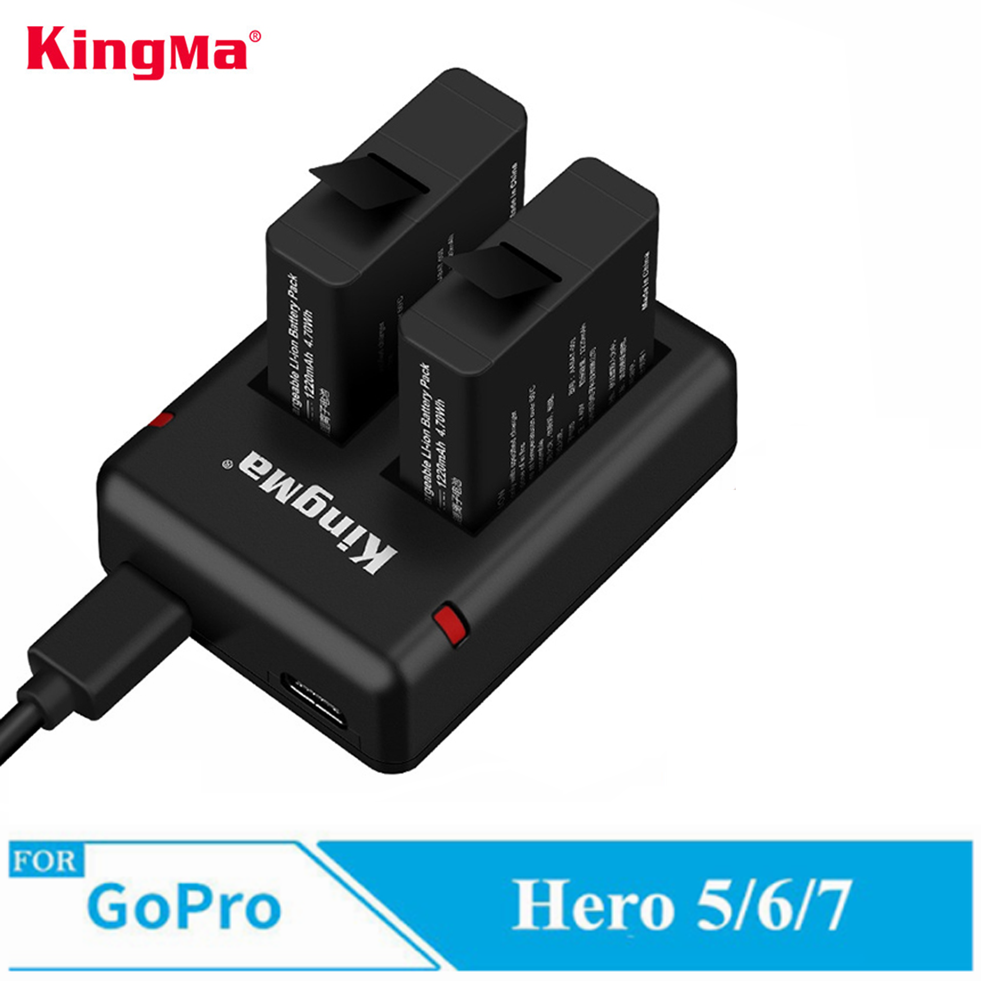 Combo sạc đôi + 2 pin Kingma cho GoPro Hero 5, GoPro Hero 6, GoPro Hero 7, GoPro Hero 8, GoPro new hero 2018